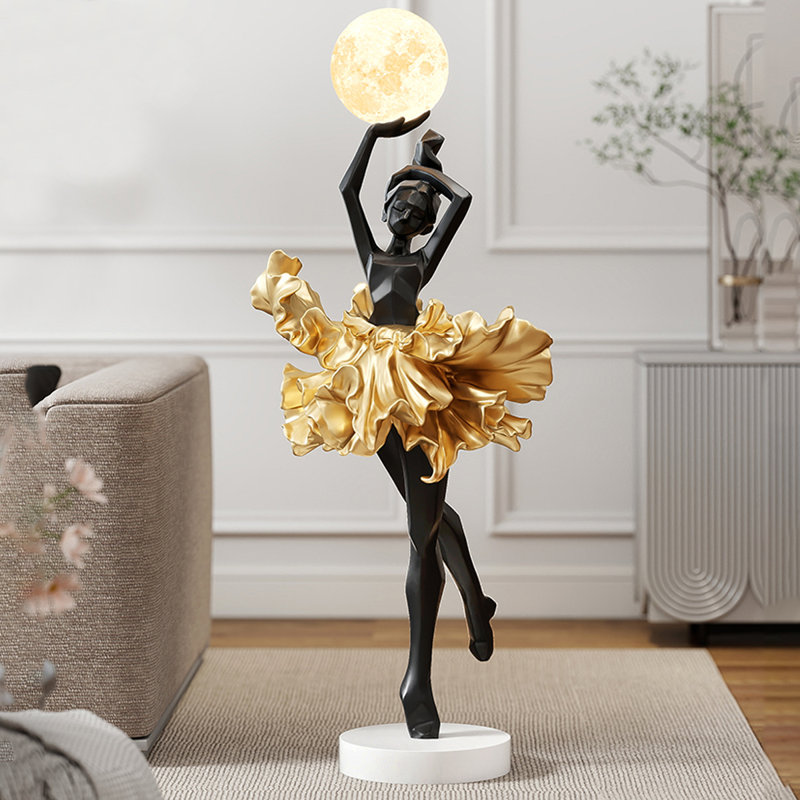 Lampe sur pied à sculpture abstraite Italian, Noir et or