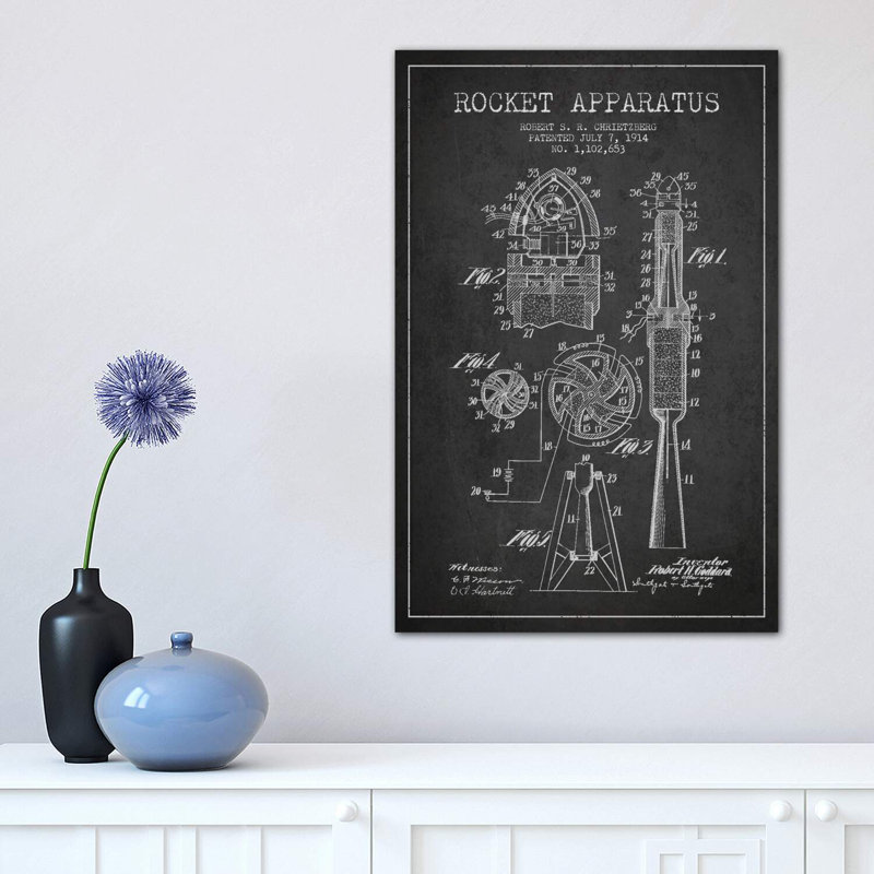 Rocket Apparatus Charcoal Patent Blueprint 1 Piece Wrapped Canvas Wall Art, 30.48 cm H x 45.72 cm W