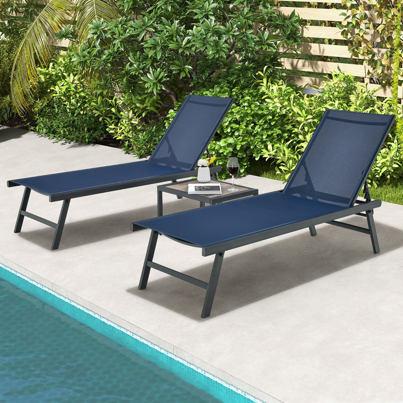 Outdoor Metal Chaise Lounge with Table, Black