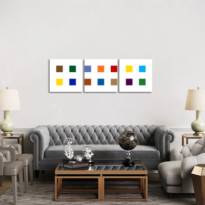 Modern Art- Colorful Squares - Canvas Wall Art Set - Wrapped Canvas (Set of 3)
