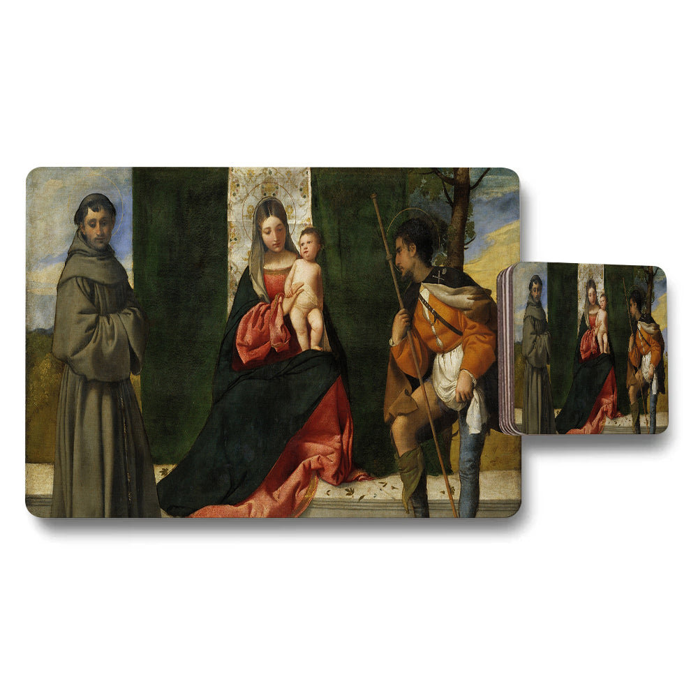 Madonna And Child Religious Artwork Placemat And Coaster Set