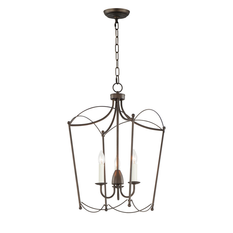 3 - Light Dimmable Lantern Geometric Chandelier, Chestnut Bronze