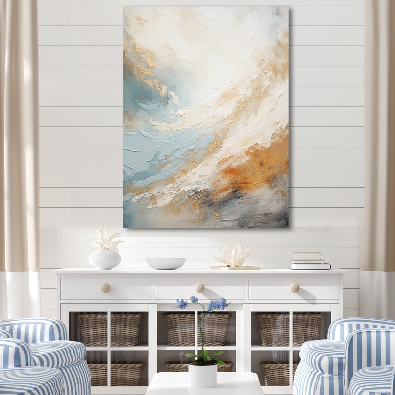 «Modern Coastal Blue and Gold River II», reproduction d'art mural plage et océan, Toile tendue, H 40 po x l 30 po x P 1,5 po