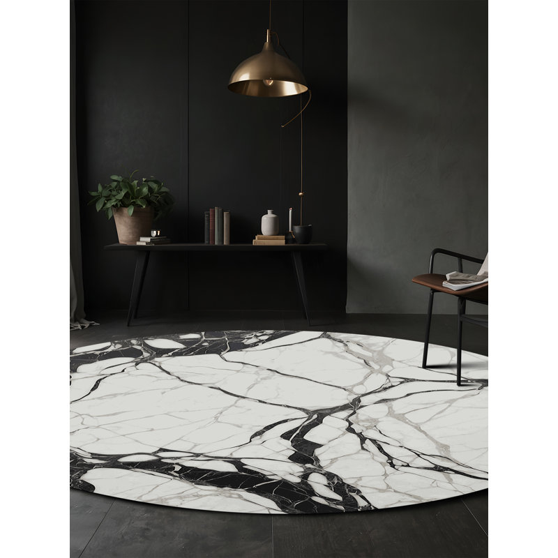 Machine Washable Gray Area Rug, Round 3'