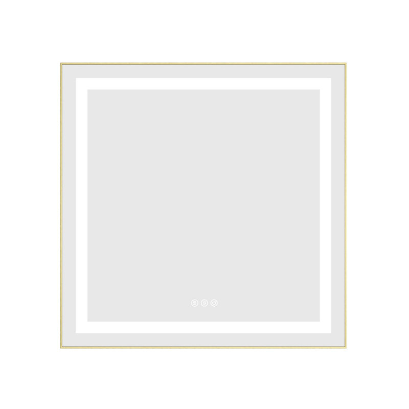 Miroir de salle de bain 30 po x 30 po à DEL avec façade et rétroéclairage, miroir de meuble-lavabo mural avec cadre en aluminium, antibuée, mémoire, 3 couleurs, gradation continue
