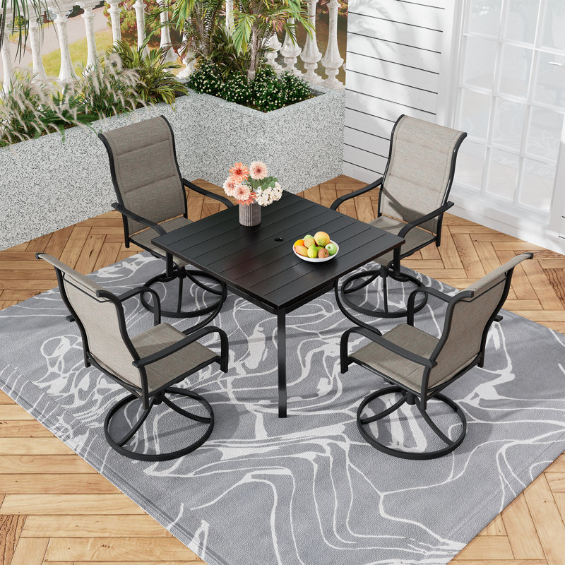 5-Piece Swivel Chairs and Square Table Set（Limited Time Free Umbrella）