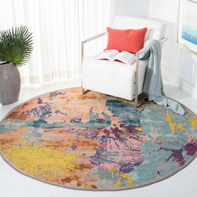 Tapis abstrait bleu / orange / jaune Felty