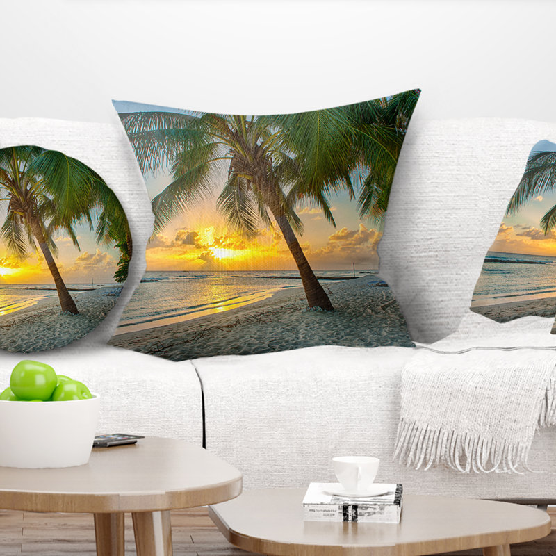 Coussin Seascape Beach, île des Caraïbes, Barbade, 18 po x 18 po, Coussin décoratif