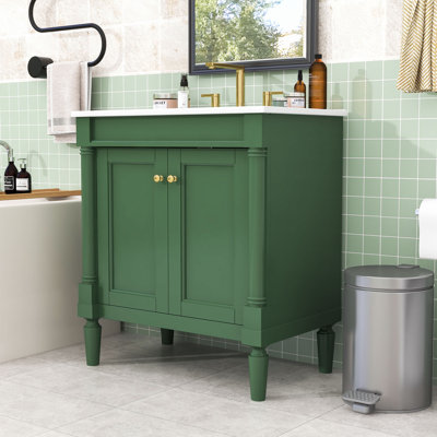 Meuble-lavabo de salle de bain avec lavabo en céramique, portes à fermeture douce, tablette réglable et armoire de rangement