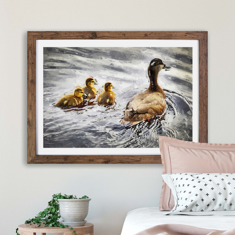 Ducklings with Mother Duck - Framed Print, Walnut, 45cm H x 63cm W x 2cm D