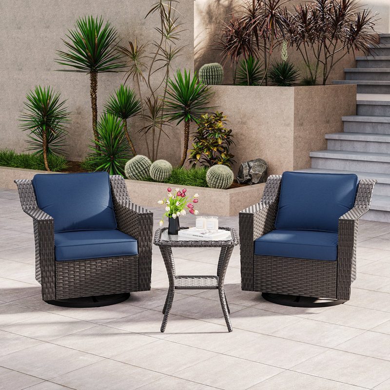 Chaise berçante d'extérieur pivotante avec table d'appoint, Bleu