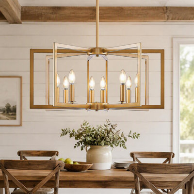 Luminaire suspendu industriel de style lustre géométrique doré 8 lumières pour salon, salle à manger, îlot de cuisine 27 po
