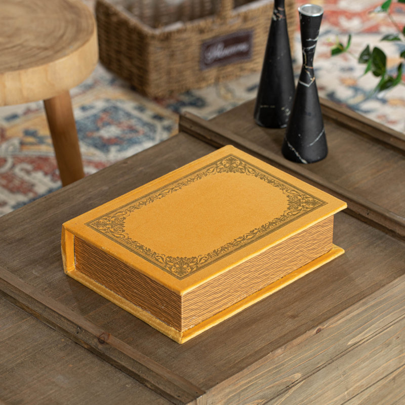 Ensemble de 4 boîtes de rangement décoratives en forme de livre rétro, vert antique, Jaune