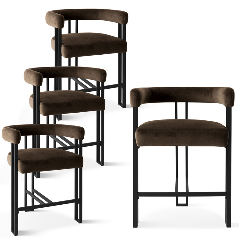 Tabouret de bar 24 po avec accoudoirs en velours 24 po (ensemble de 4), Vison