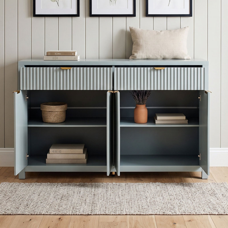 Buffet avec 2 tiroirs, 4 portes et tablettes réglables, Cyan