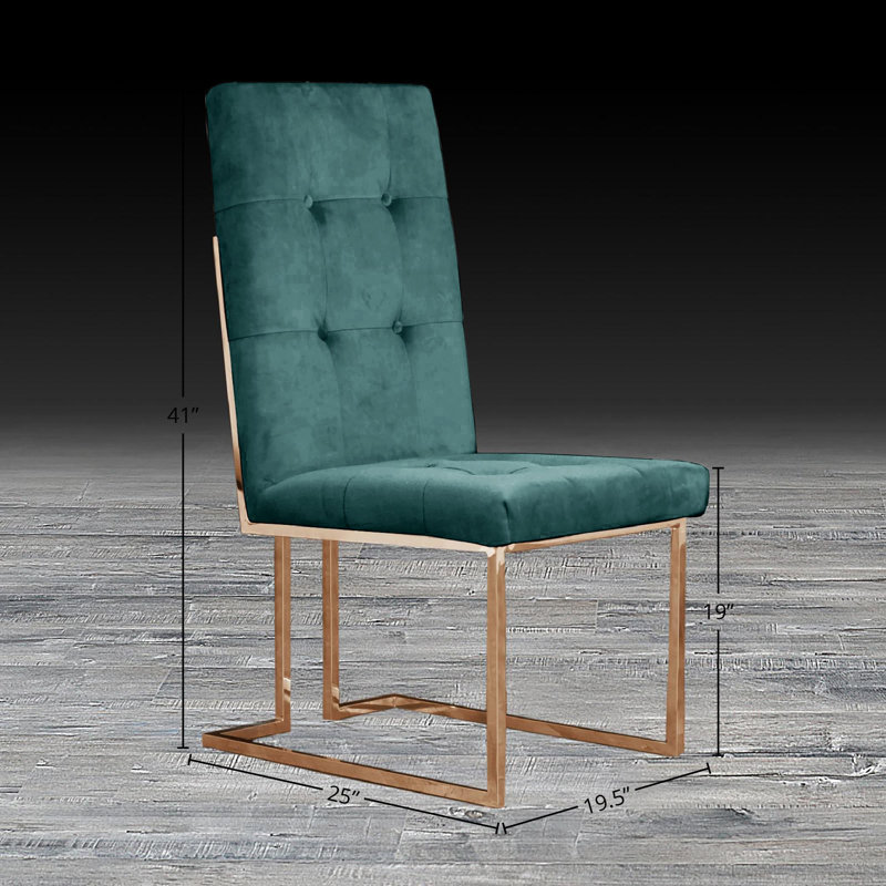 19'' H Velvet Upholstered Side Chair, Rose Gold, Green