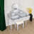 Luxury Makeup Vanity Set with Height-Adjustable Mirror - 4-Drawer Dressing Table with Stool, Sunflower Mirror & Fluted Design-2116220416