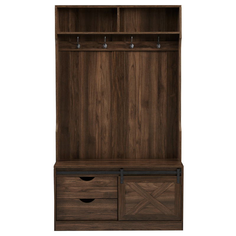 Ekamvir Hall Tree 40.7'' Wide with Bench and Shoe Storage, Espresso