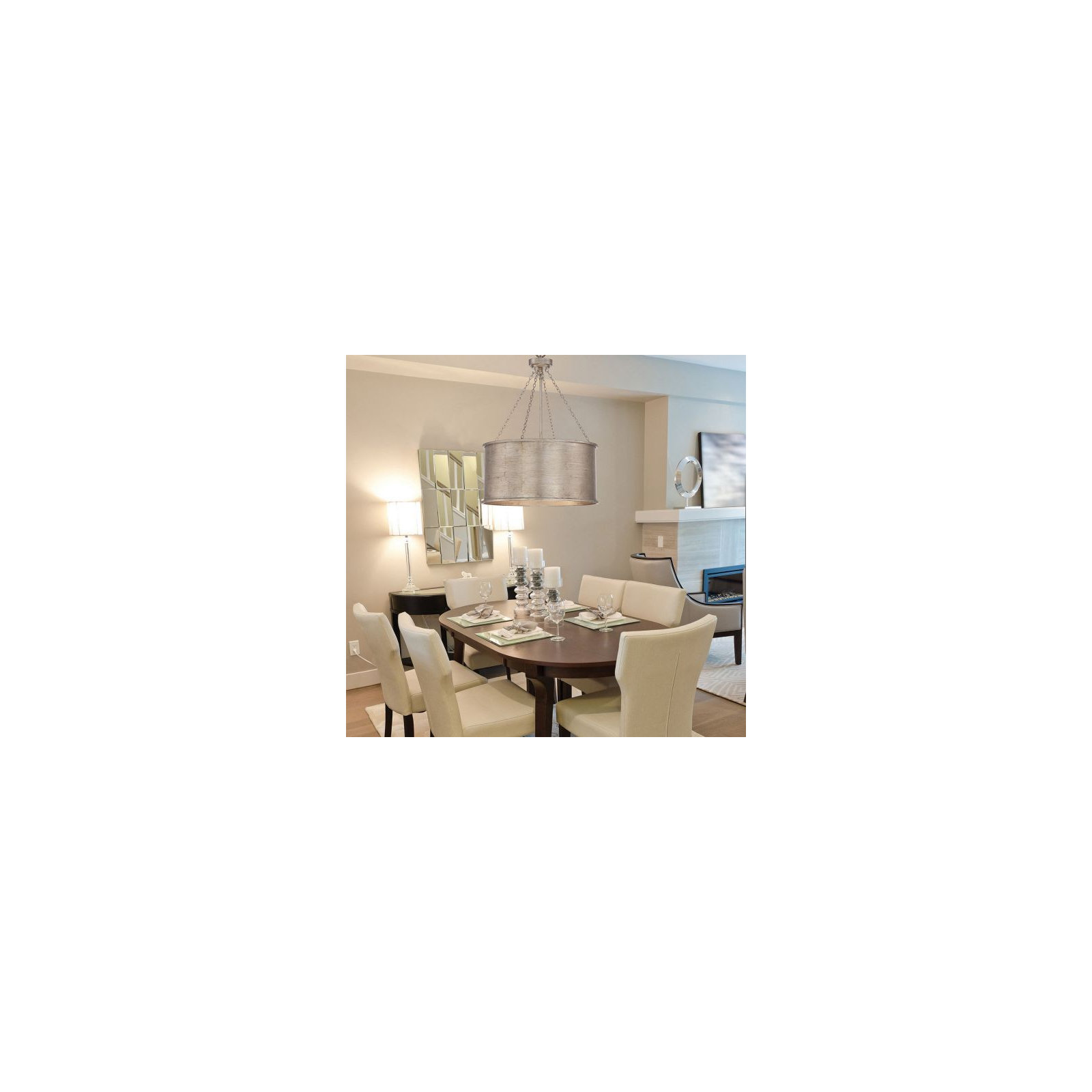 Soho 4 - Light Shaded Drum Chandelier, Silver Patina, 6 Lights, 29" H x 25" W x 25" D
