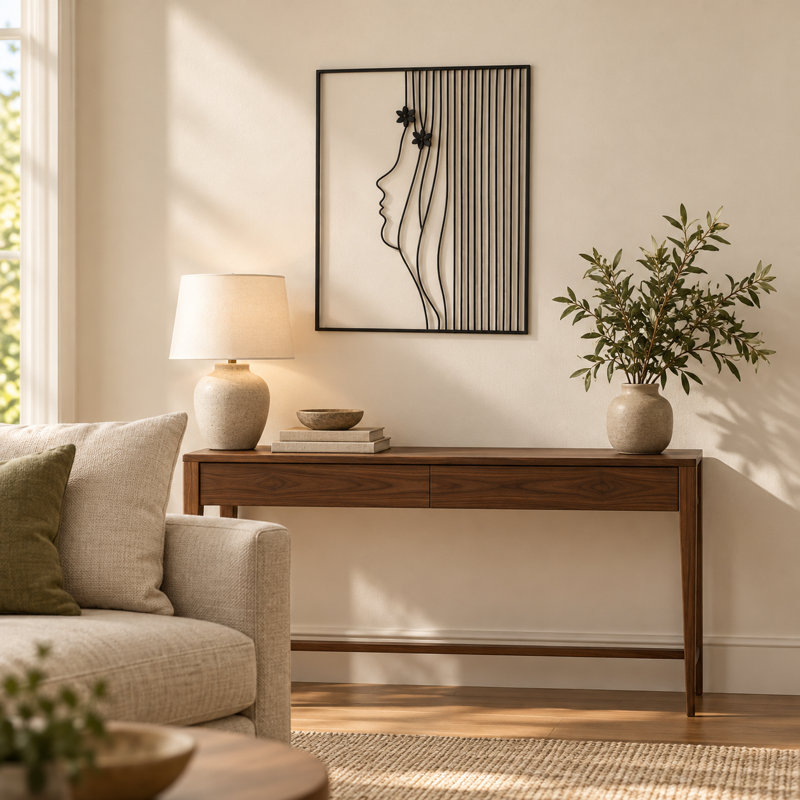 19" Black Abstract Female Face Line Metal Wall Art for Bedroom and Living Room