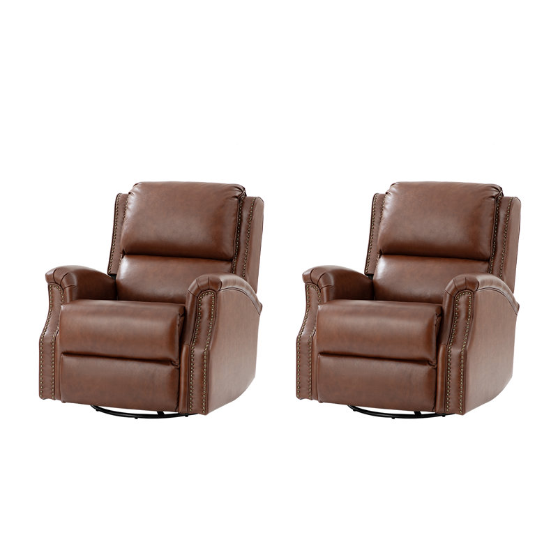 Ensemble de 2 fauteuils inclinables et oscillants électriques en cuir véritable Andreas, Brun