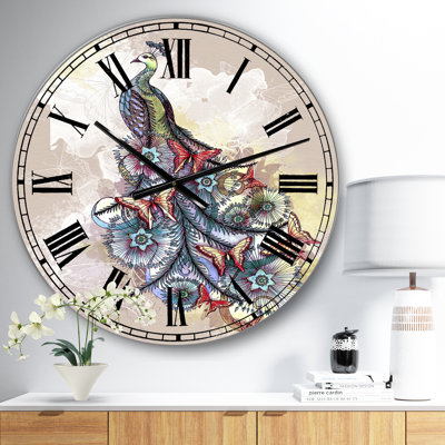Horloge murale surdimensionnée Butterfly Peacock