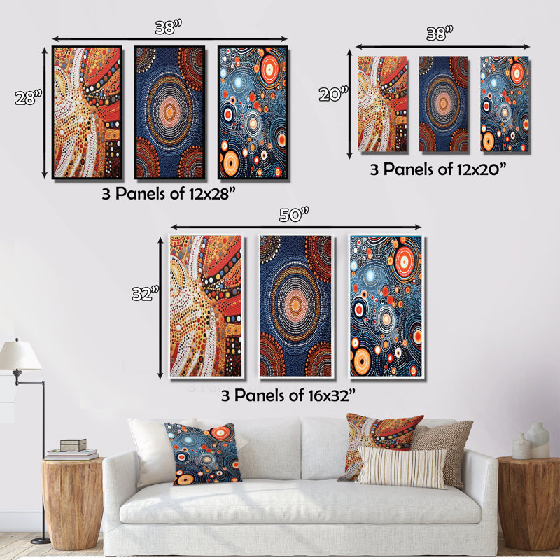 Aboriginal Circular Dot Art Compositions II - Transitional Art Set Of 3 Pieces, Toile tendue, H 20 po x l 36 po