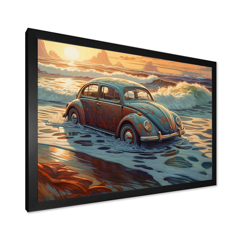 Impression sur toile de charme rétro vert et orange par Kazmije, Cadre photo noir, H 12 po x l 20 po x P 1 po