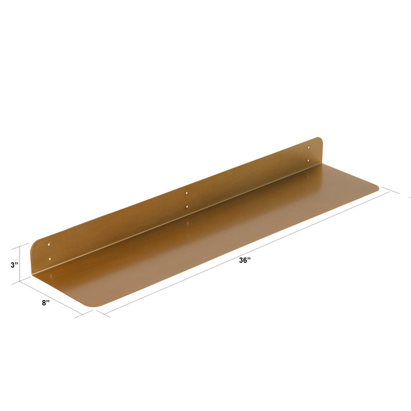 Metal Bracket Shelf, 3" H x 36" W x 8" D, Gold