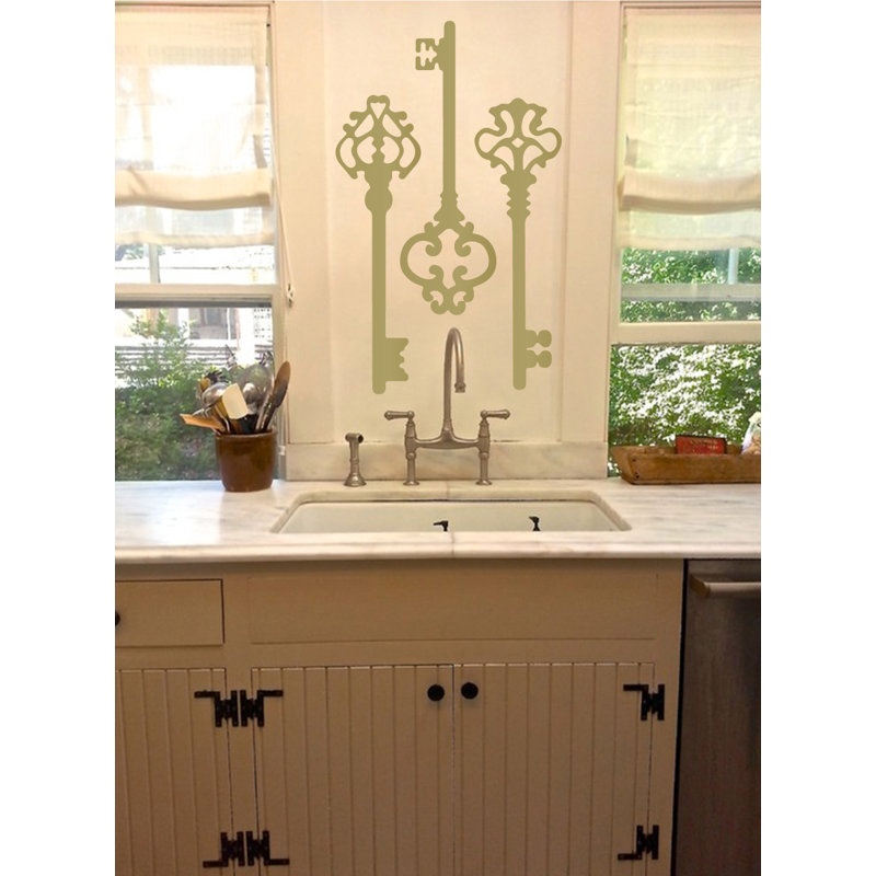 Décalcomanie murale clés squelettes, H 22 po x l 21 po x P 0,01 po, Or