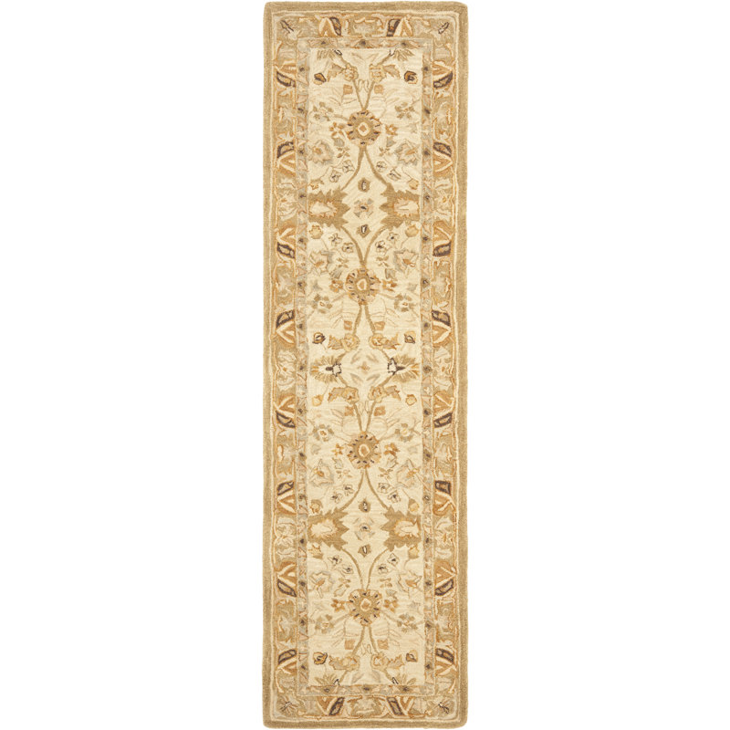 Tapis beige / brun clair en laine touffeté à la main Tingley, Tapis de couloir 2 pi 3 po x 8 pi