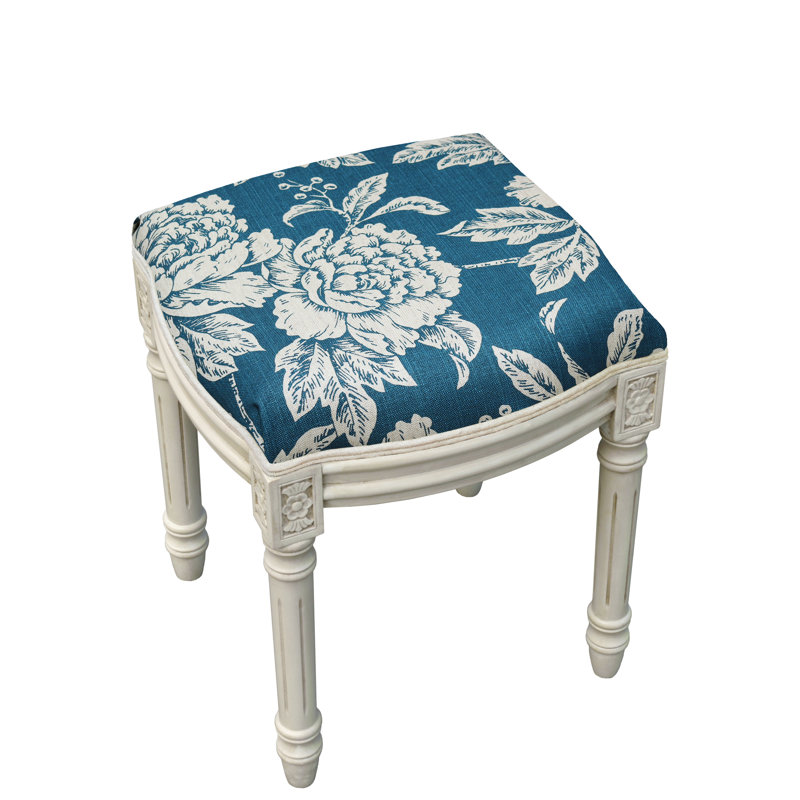 Loretta Solid Wood Accent Stool, Navy
