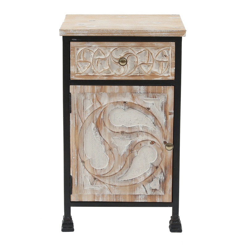 Rustic Nightstand with Drawer and 1-Door Cabinet