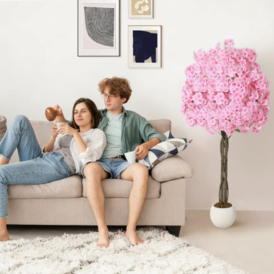 Cerisier artificiel 5 pi, fleurs en soie rose, faux intérieur