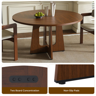 47'' Wide Round Farmhouse Dining Set, Wooden Dining Table with Linen Dining Chair for 4 for Small Space