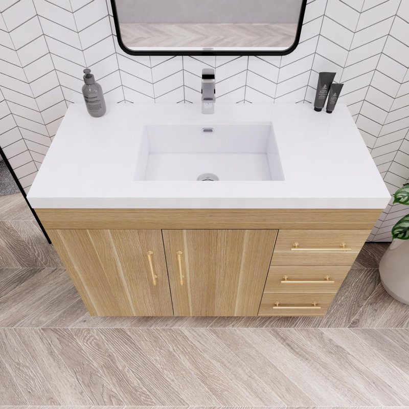 Eliza 42'' Single Bathroom Vanity with Acrylic Top, Champagne Oak