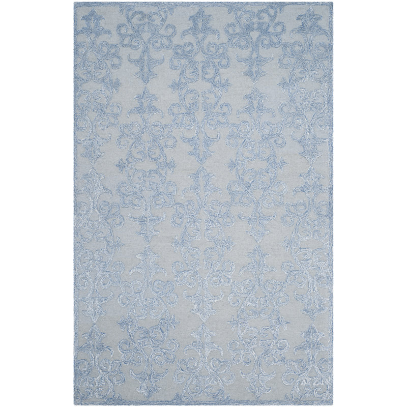 Harger Hand Tufted Wool/Viscose Geometric Rug in Blue, Rectangle 2'6" x 4'