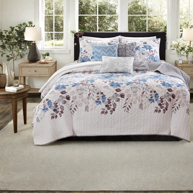 Ensemble de literie en coton de qualité supérieure, motif floral 6 pièces pour le confort de la maison
