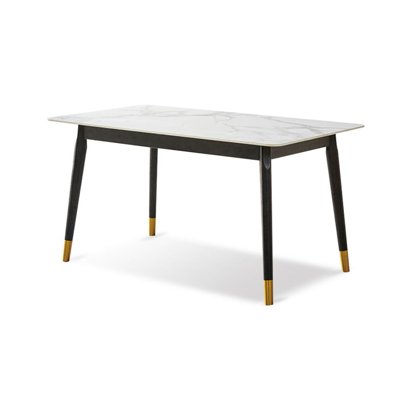 Plateau de table en pierre frittée blanche avec table en bois massif pour la salle à manger / cuisine