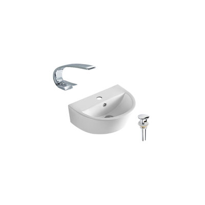 Lavabo de salle de bain mural en céramique en forme de U avec robinet et trop-plein