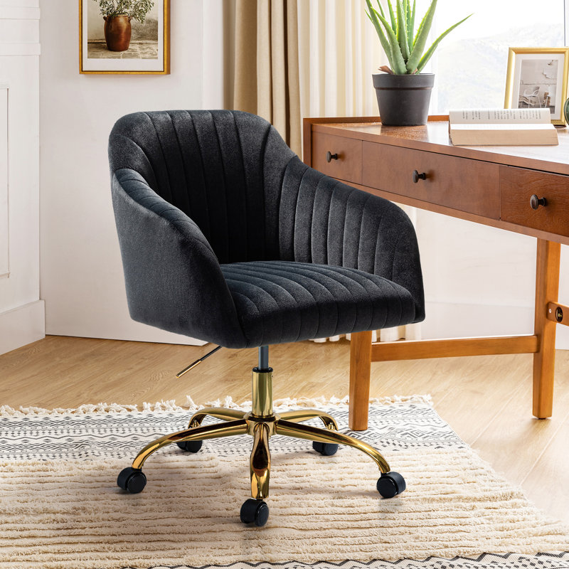 Chaise de travail en velours Adan, Velours noir