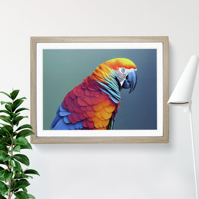 Colourful Parrot Portrait Vol.6 - Single Picture Frame Painting, Oak Framed, 46cm H x 64cm W x 2cm D