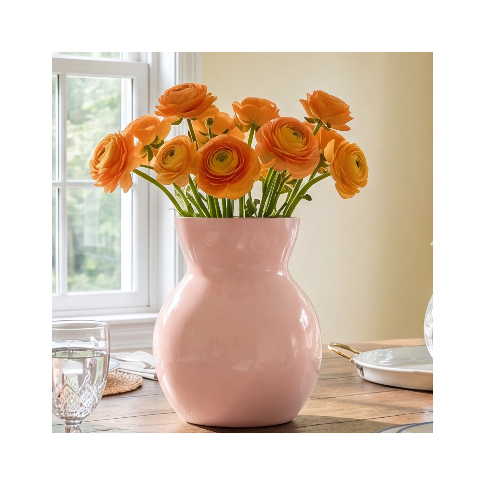 Dewey Handmade Glass Table Vase, Light Pink, 8" H x 6.75" W x 6.75" D