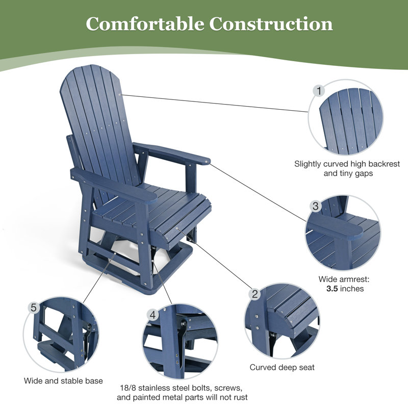 Siège de patio ergonomique pivotant Adirondack, Marine