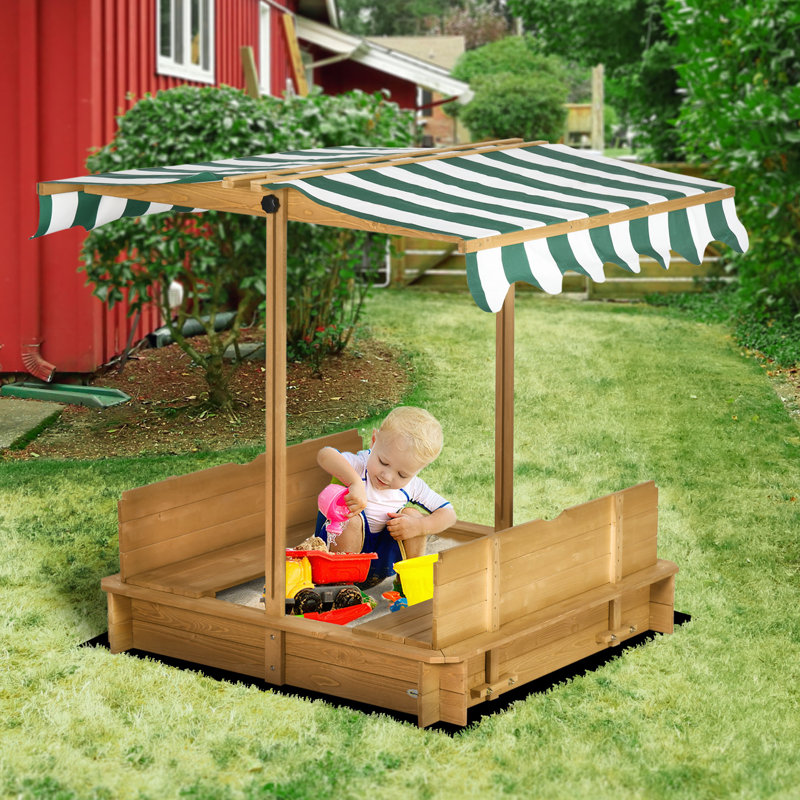Freeport Park 106cm x 115cm Solid Wood Square Sandbox with Cover
