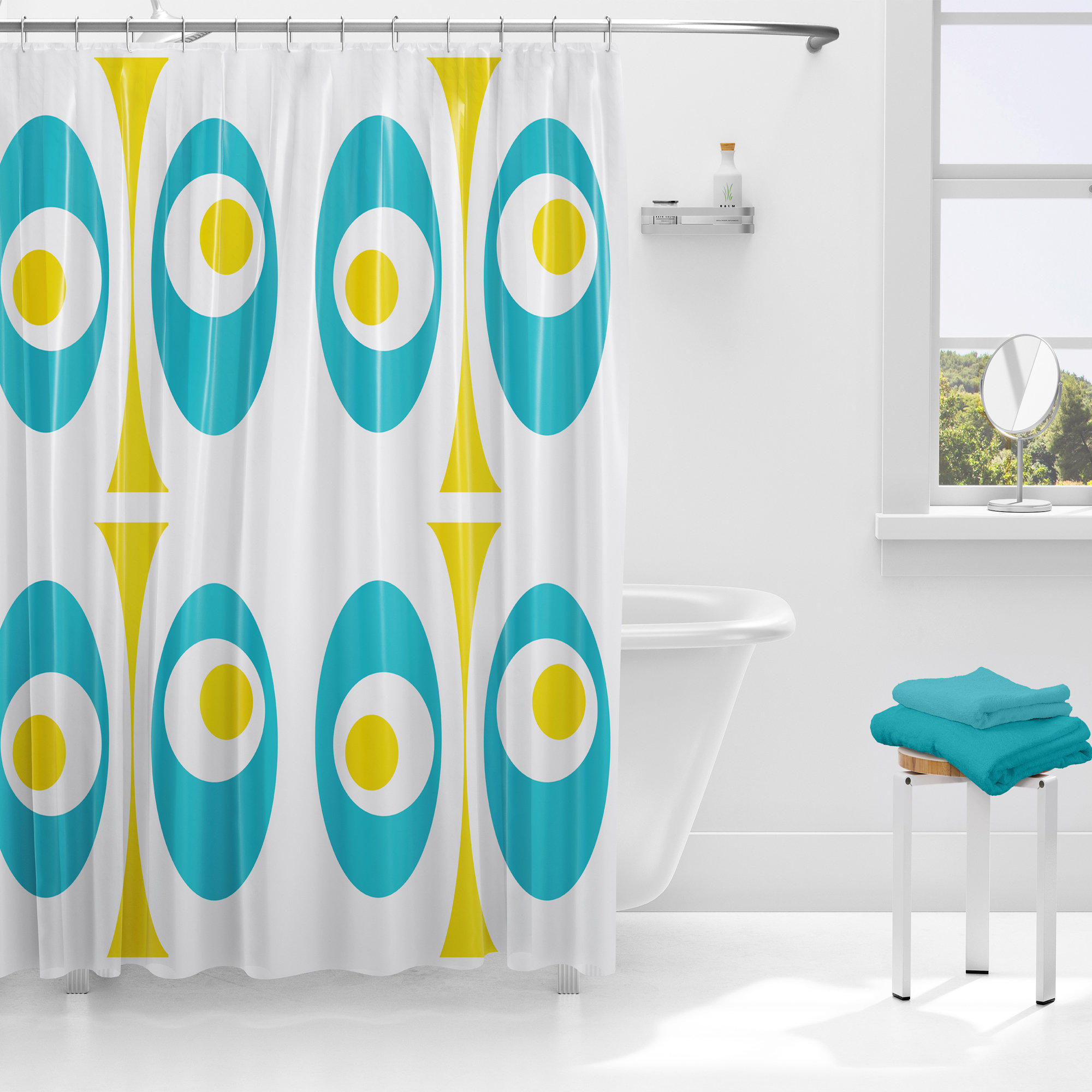 Mid Century Modern Bathroom with Elegant Shower Curtain Design