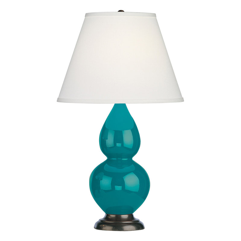 Gourd Table Lamp, Peacock and  Bronze Base