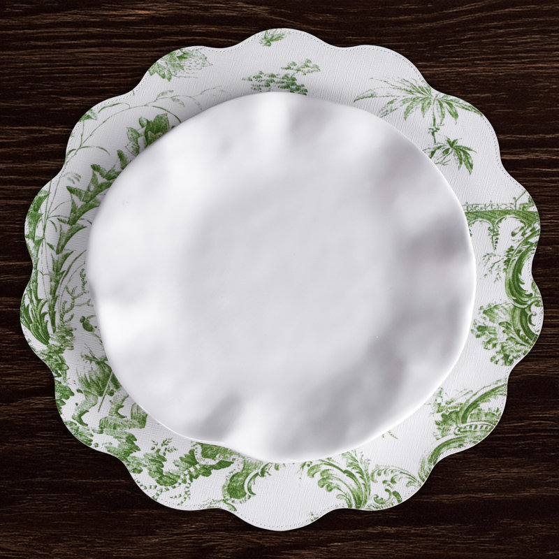 Vida Vinyl Round Placemats, Green/White