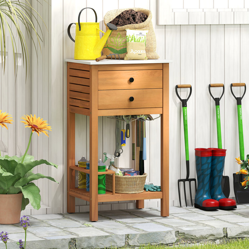  Organisateur de cuisine pour l'extérieur en bois d'acacia avec tablette inférieure