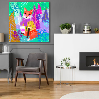 «Fox On The Go» par Michal Loren, art mural en verre acrylique, 36 po x 36 po
